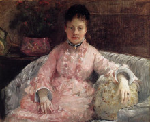 Картина "portrait of a woman in a pink dress" художника "моризо берта"