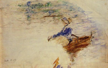 Картина "young woman in a rowboat, eventail" художника "моризо берта"