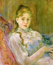 Копия картины "young girl with cat" художника "моризо берта"