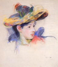 Репродукция картины "jeanne pontillon wearing a hat" художника "моризо берта"
