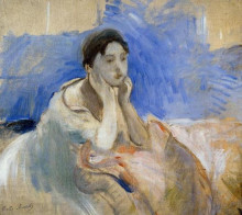 Картина "young woman leaning on her elbows" художника "моризо берта"