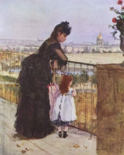 Картина "woman and child on the balcony" художника "моризо берта"