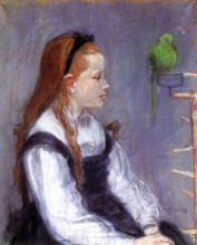 Картина "young girl with a parrot" художника "моризо берта"