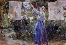 Репродукция картины "woman hanging out the wash" художника "моризо берта"