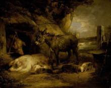 Репродукция картины "donkey and pigs" художника "морланд джордж"