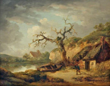 Копия картины "lake scene and a cottage" художника "морланд джордж"
