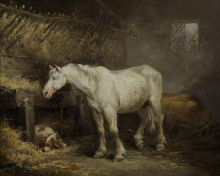 Копия картины "horse and dog in a stable" художника "морланд джордж"