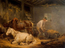 Репродукция картины "horses in a stable" художника "морланд джордж"