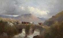 Картина "herdsman with cattle crossing bridge" художника "морланд джордж"