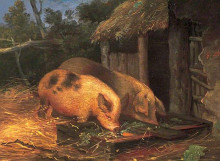 Репродукция картины "pigs at a trough" художника "морланд джордж"