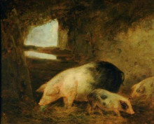 Копия картины "pigs in a sty" художника "морланд джордж"