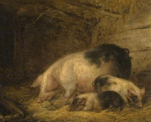 Репродукция картины "sow and piglets in a sty" художника "морланд джордж"