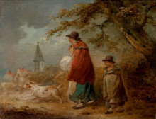 Картина "woman, child and dog on a road" художника "морланд джордж"