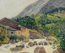 Картина "the village on the river, bozel" художника "мофра максим"