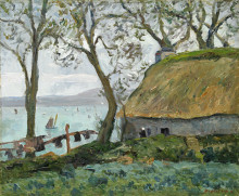Репродукция картины "a cottage with thatched roof in douarnenez" художника "мофра максим"