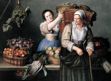 Репродукция картины "at the market stall" художника "муайон луиза"