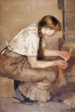 Репродукция картины "девушка разжигает плиту" художника "мунк эдвард"