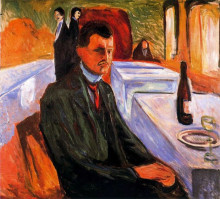 Репродукция картины "автопортрет с бутылкой вина" художника "мунк эдвард"