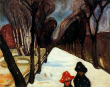 Репродукция картины "снег в переулке" художника "мунк эдвард"