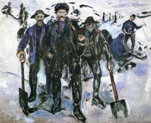 Репродукция картины "рабочие на снегу" художника "мунк эдвард"