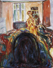 Репродукция картины "автопортрет во время болезни глаз i" художника "мунк эдвард"