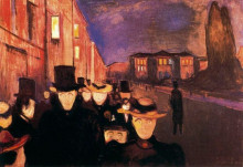 Репродукция картины "вечер на улице карла иоанна" художника "мунк эдвард"