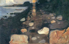 Картина "лунный свет на берегу" художника "мунк эдвард"