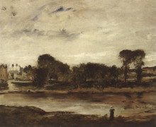 Копия картины "landscape with river" художника "мункачи михай"