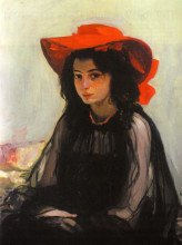 Картина "girl in a red hat" художника "мурашко александр александрович"