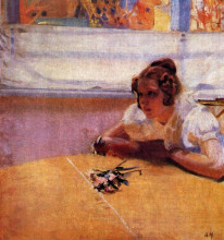 Копия картины "girl at a table" художника "мурашко александр александрович"