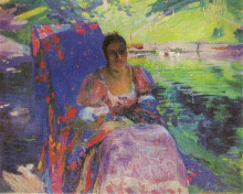 Копия картины "by the pond. portrait of margaryta murashko" художника "мурашко александр александрович"