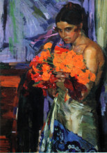 Репродукция картины "woman with flowers" художника "мурашко александр александрович"