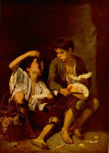 Репродукция картины "two children eating a melon and grapes" художника "мурильо бартоломе эстебан"