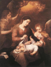 Репродукция картины "mary and child with angels playing music" художника "мурильо бартоломе эстебан"