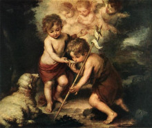 Репродукция картины "the holy children with a shell" художника "мурильо бартоломе эстебан"