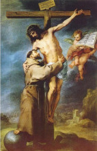 Копия картины "saint francis of assisi embracing the crucified christ" художника "мурильо бартоломе эстебан"