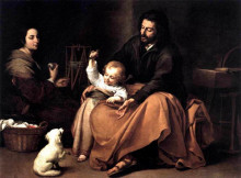 Картина "the holy family with the little bird" художника "мурильо бартоломе эстебан"