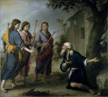 Картина "abraham receiving the three angels" художника "мурильо бартоломе эстебан"