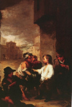 Копия картины "saint thomas of villanueva dividing his clothes among beggar boys" художника "мурильо бартоломе эстебан"