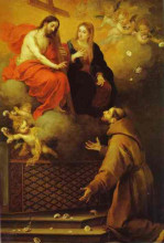 Репродукция картины "the vision to st. francis at porziuncola" художника "мурильо бартоломе эстебан"