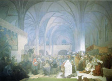 Репродукция картины "master jan hus preaching at the bethlehem chapel" художника "муха альфонс"