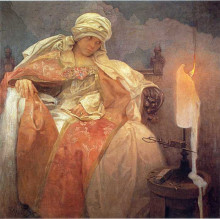 Репродукция картины "woman with a burning candle" художника "муха альфонс"
