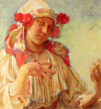 Картина "maria young girl in a moravian costume" художника "муха альфонс"