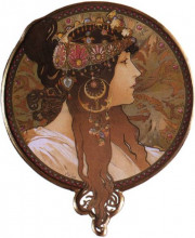 Картина "byzantine head. the brunette" художника "муха альфонс"