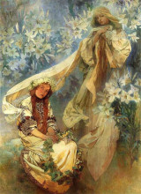 Репродукция картины "madonna of the lilies" художника "муха альфонс"