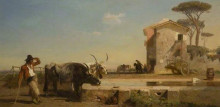 Картина "cattle at a drinking place in the campagna, rome" художника "мэйсон джордж хэмминг"