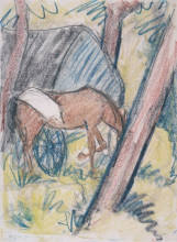 Репродукция картины "pferd am wagen im wald" художника "мюллер отто (художник)"