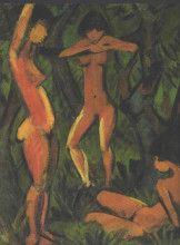 Картина "tree female nudes in the forest" художника "мюллер отто (художник)"