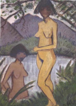 Репродукция картины "bathing girls under trees" художника "мюллер отто (художник)"