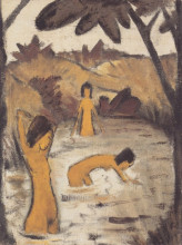 Картина "drei badende im teich" художника "мюллер отто (художник)"